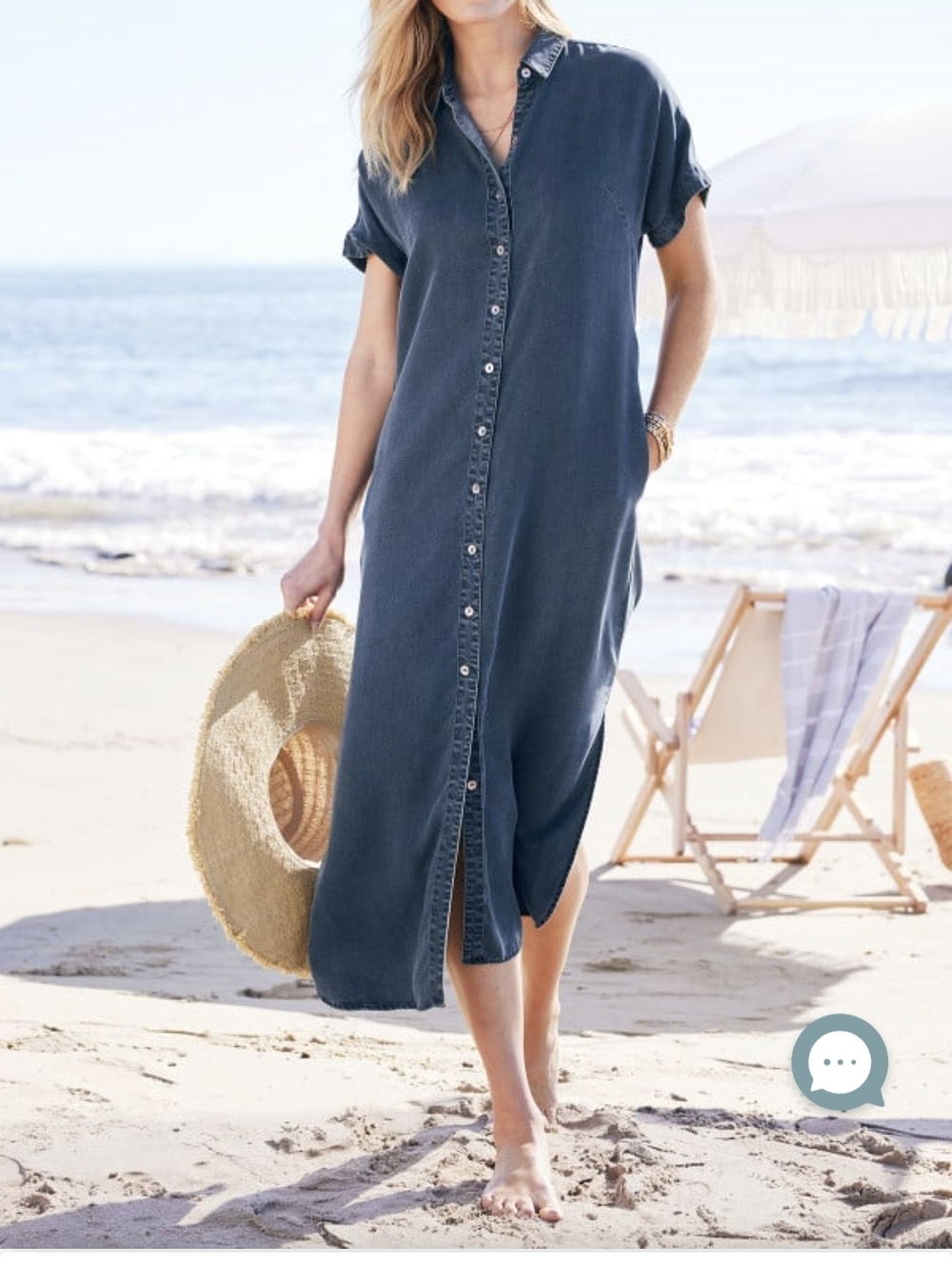 Soft Surroundings Je Veux NWT  Button-Front Maxi Denim Shirt Dress